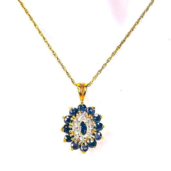 Sapphire and Diamond Vermeil Pendant & 14kt Yellow Gold Spring Clasp Necklace - Picture 1 of 16